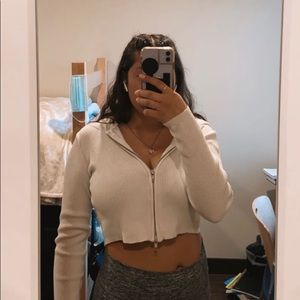 Cropped white long sleeve zip up